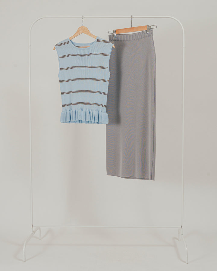 ［SET］Rib Border フリルニット + Relax Knit ストレートスカート（2SET）