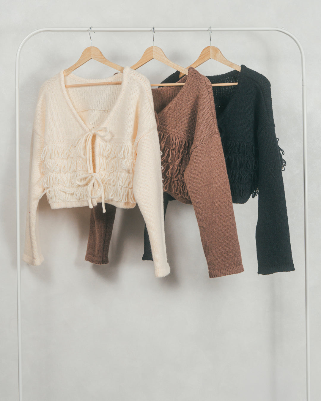 ループ編みフリンジカーディガン (BLACK)