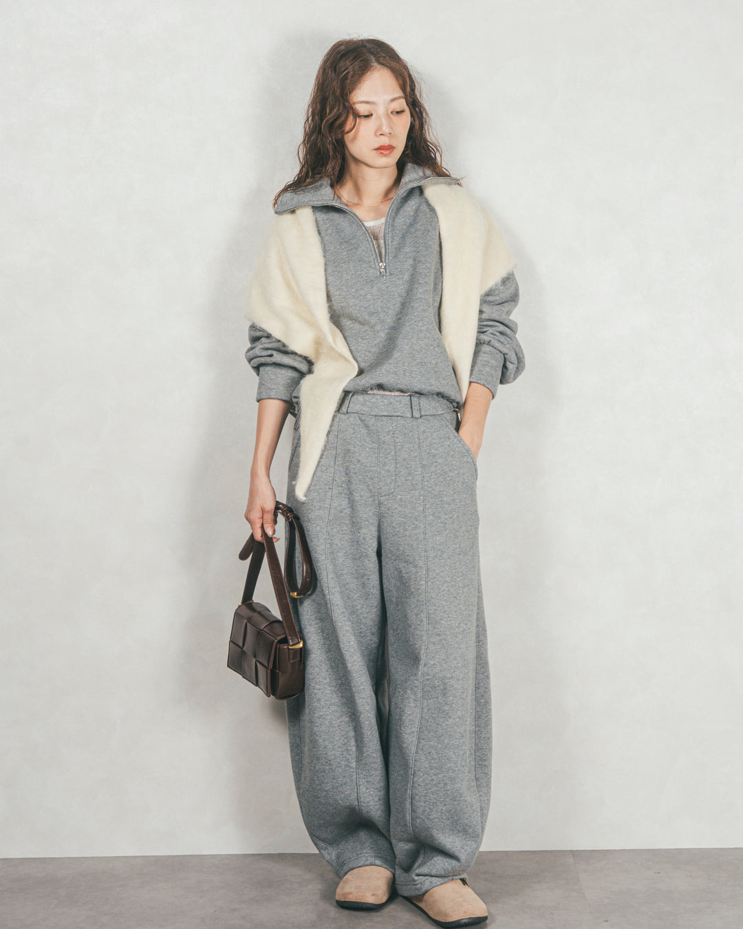 ［SET］裏起毛ハーフZipスウェット+Relax 裏起毛カーブパンツ（2SET）