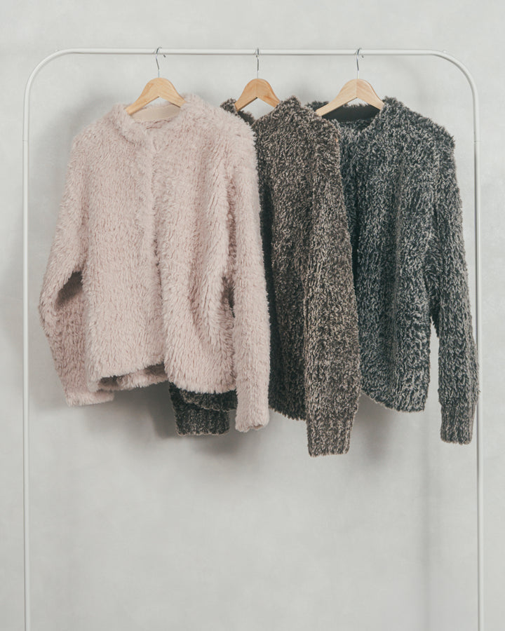 ［SET］ファーニットLuxeカーデコート+センターシーム リラックスワイドデニム（2SET）