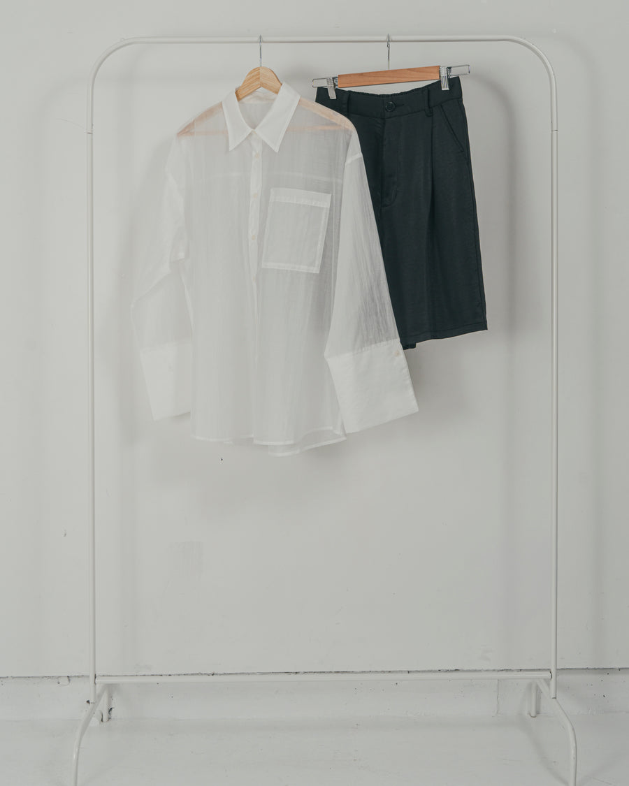 ［SET］Clear Sheer オーバーシャツ + Vintageサテン　ハーフパンツ（2SET）