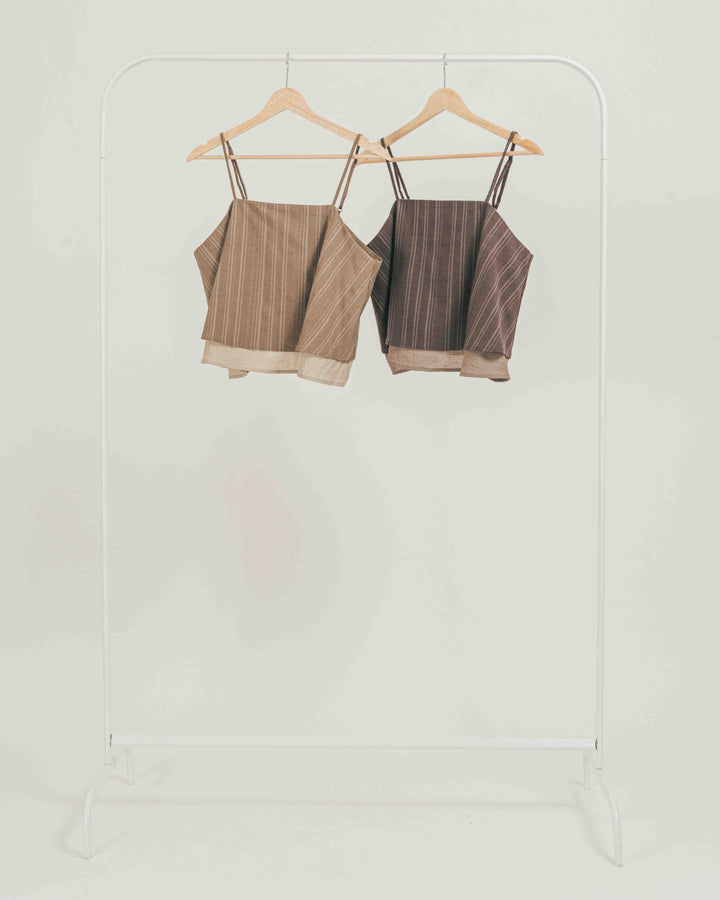 ［SET］リネンストライプ レイヤードキャミ + Vintageサテン　ハーフパンツ（2SET）