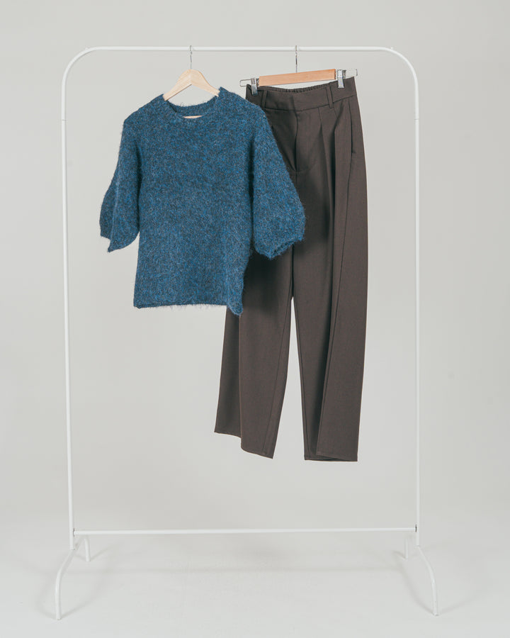 ［SET］フェザータッチハーフスリーブニット + ダブルタック ハイウエストワイドパンツ（2SET）