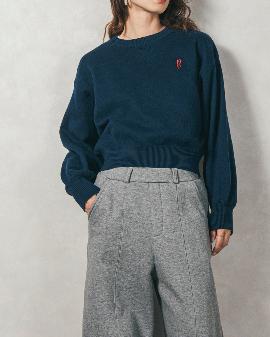 ［SET］スウェットライクロゴ刺繍ニット+Relax カーブパンツ（2SET）