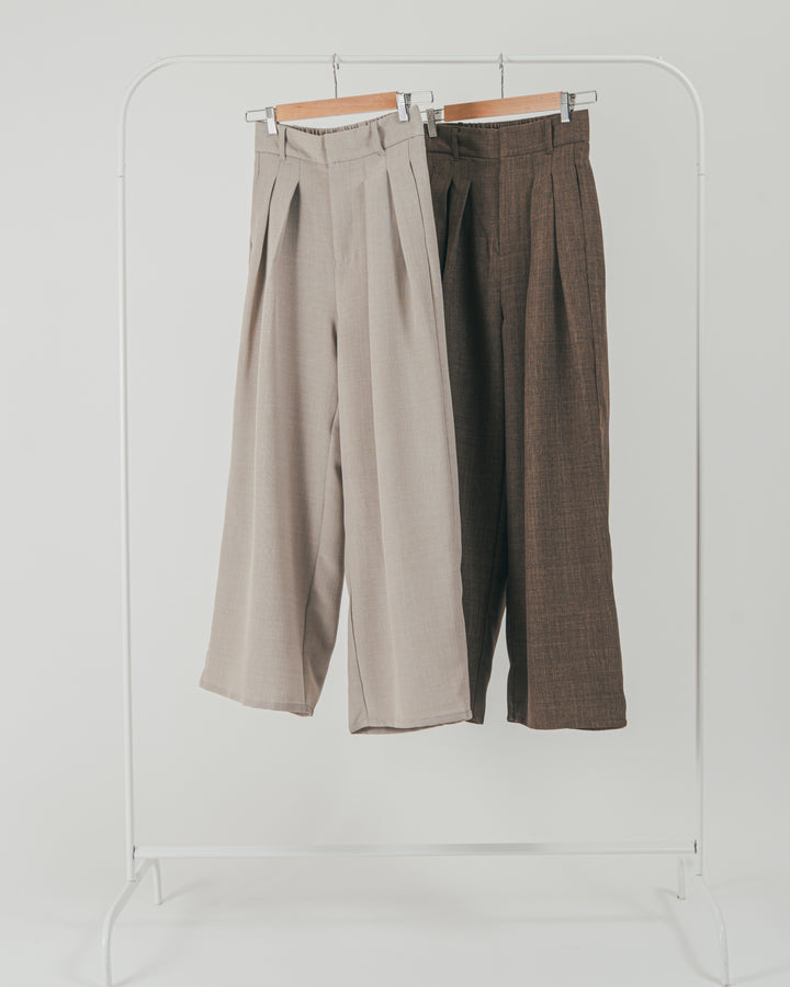 スラブTweedタックワイドパンツ