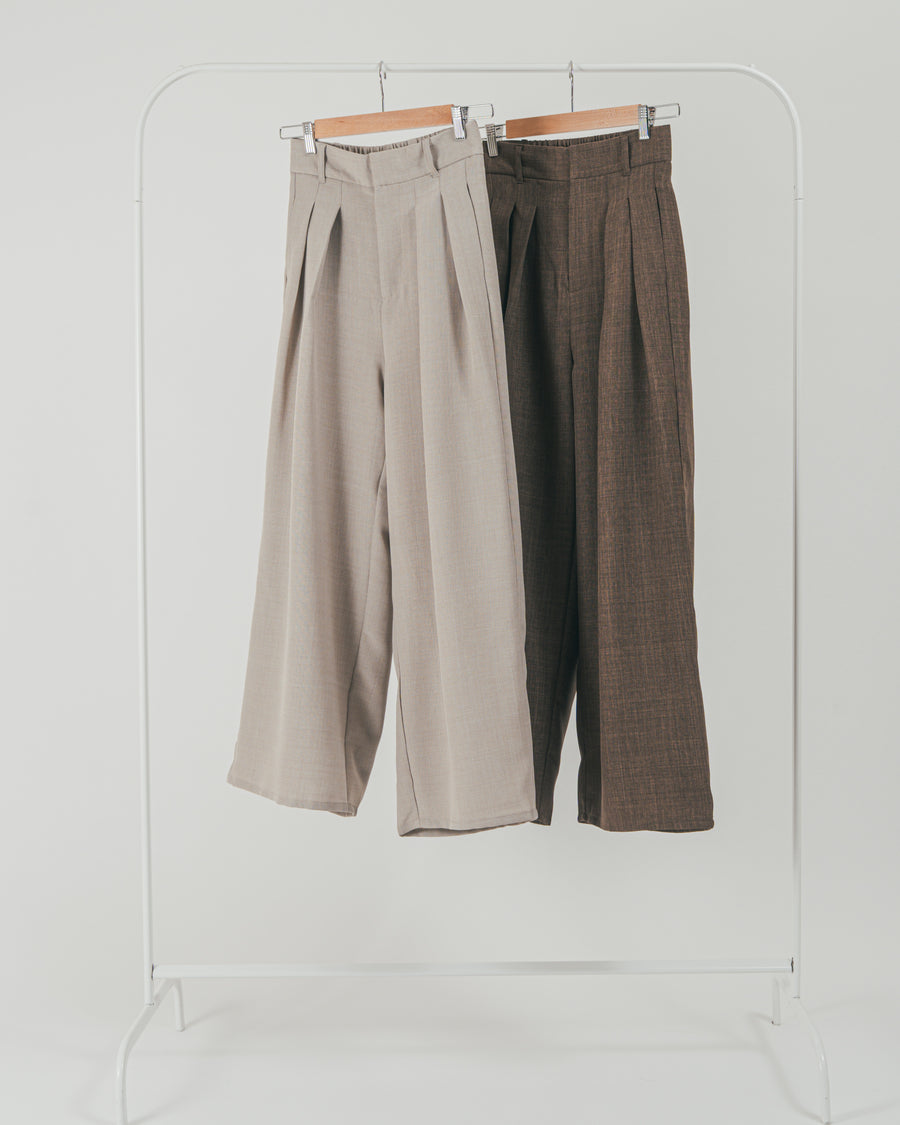 ［SET］スラブTweedバイカラーティアードキャミ + スラブTweedタックワイドパンツ（2SET）