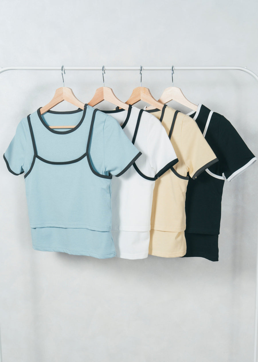 ［SET］キャミ付きリンガーTシャツ+フリンジジャガードリラックスパンツ（2SET）
