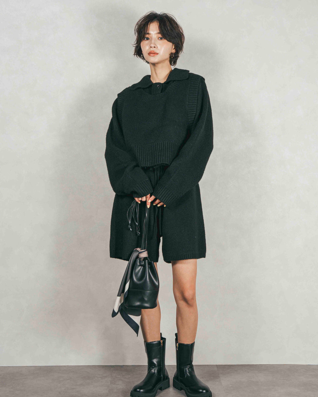 Cloudyメランジクロップドベスト (BLACK)