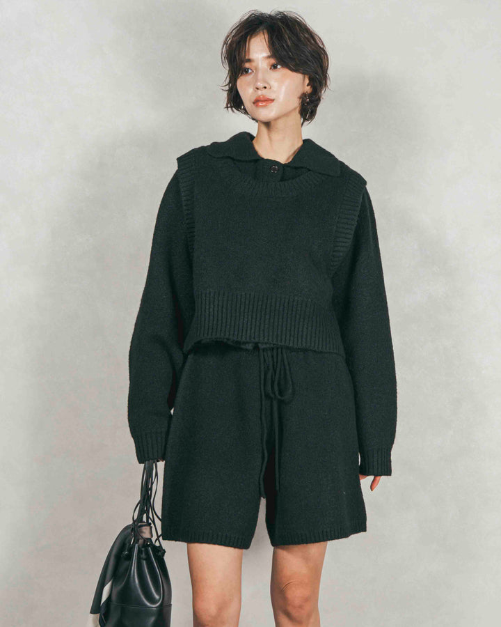 Cloudyメランジクロップドベスト (BLACK)