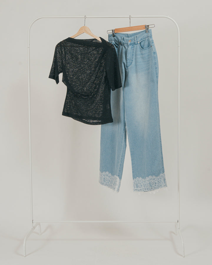 ［SET］カットレース ドレープTee + 接触冷感 10oz裾レースデニム（2SET）