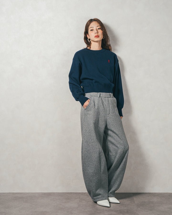［SET］スウェットライクロゴ刺繍ニット+Relax 裏起毛カーブパンツ（2SET）