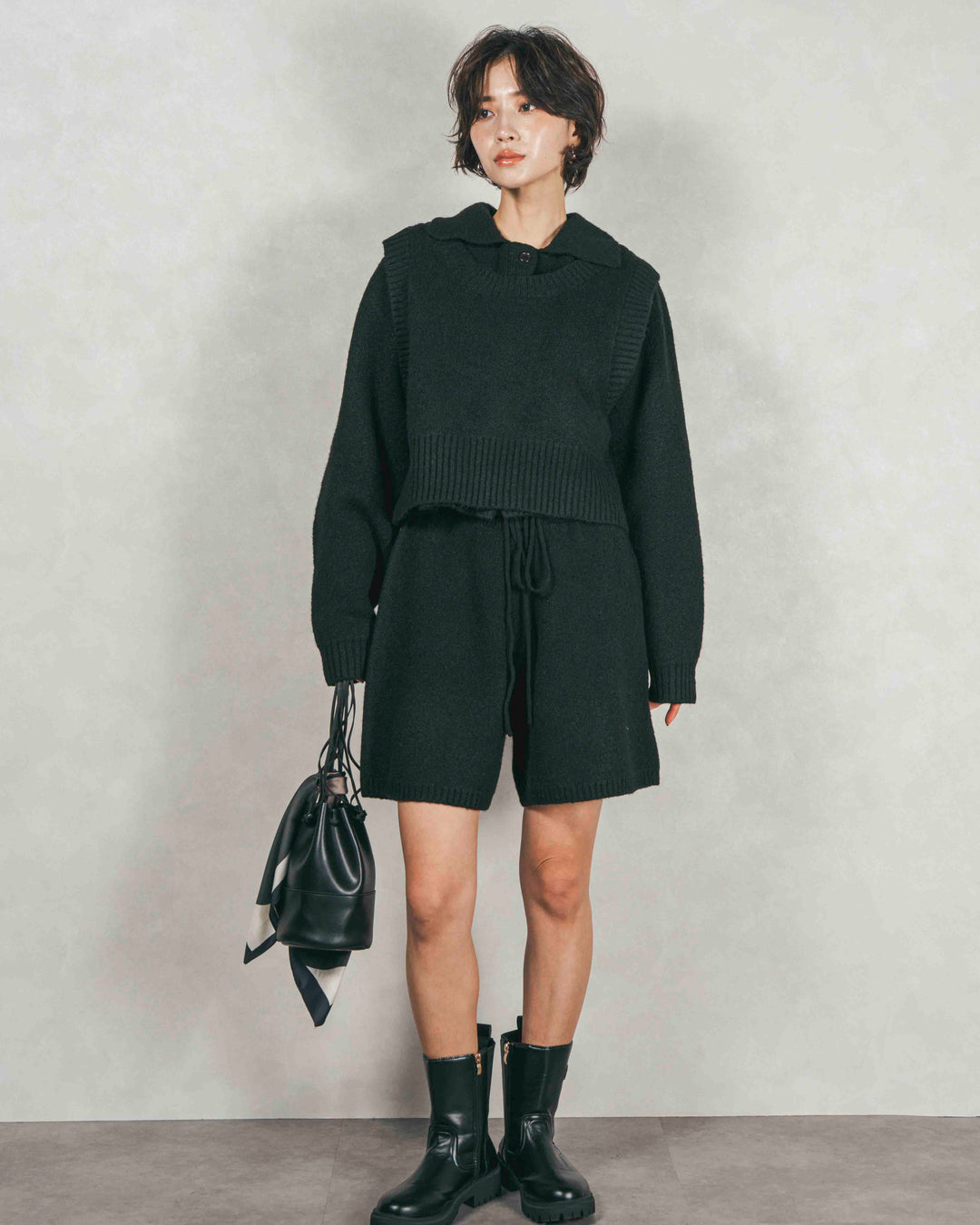 Cloudyメランジクロップドベスト (BLACK)