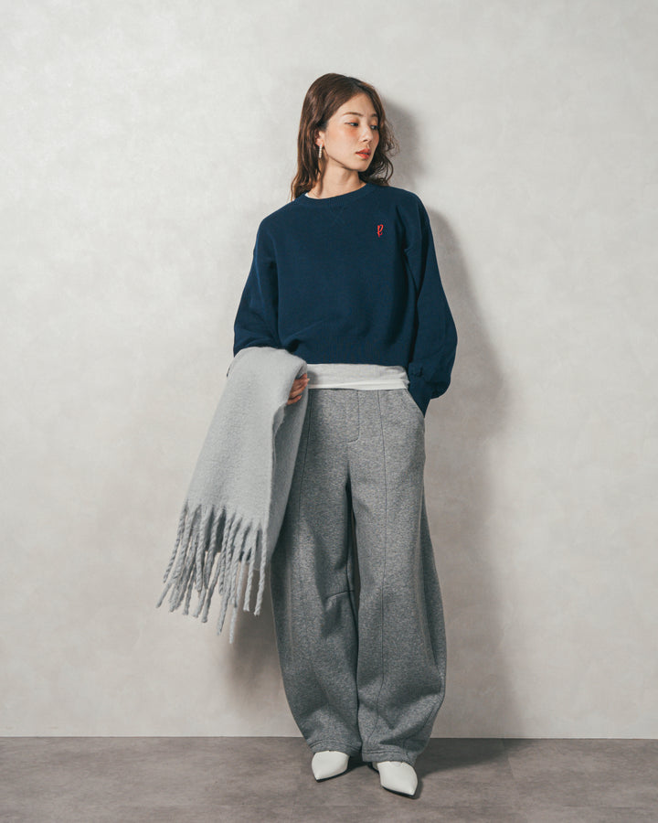 ［SET］スウェットライクロゴ刺繍ニット+Relax 裏起毛カーブパンツ（2SET）