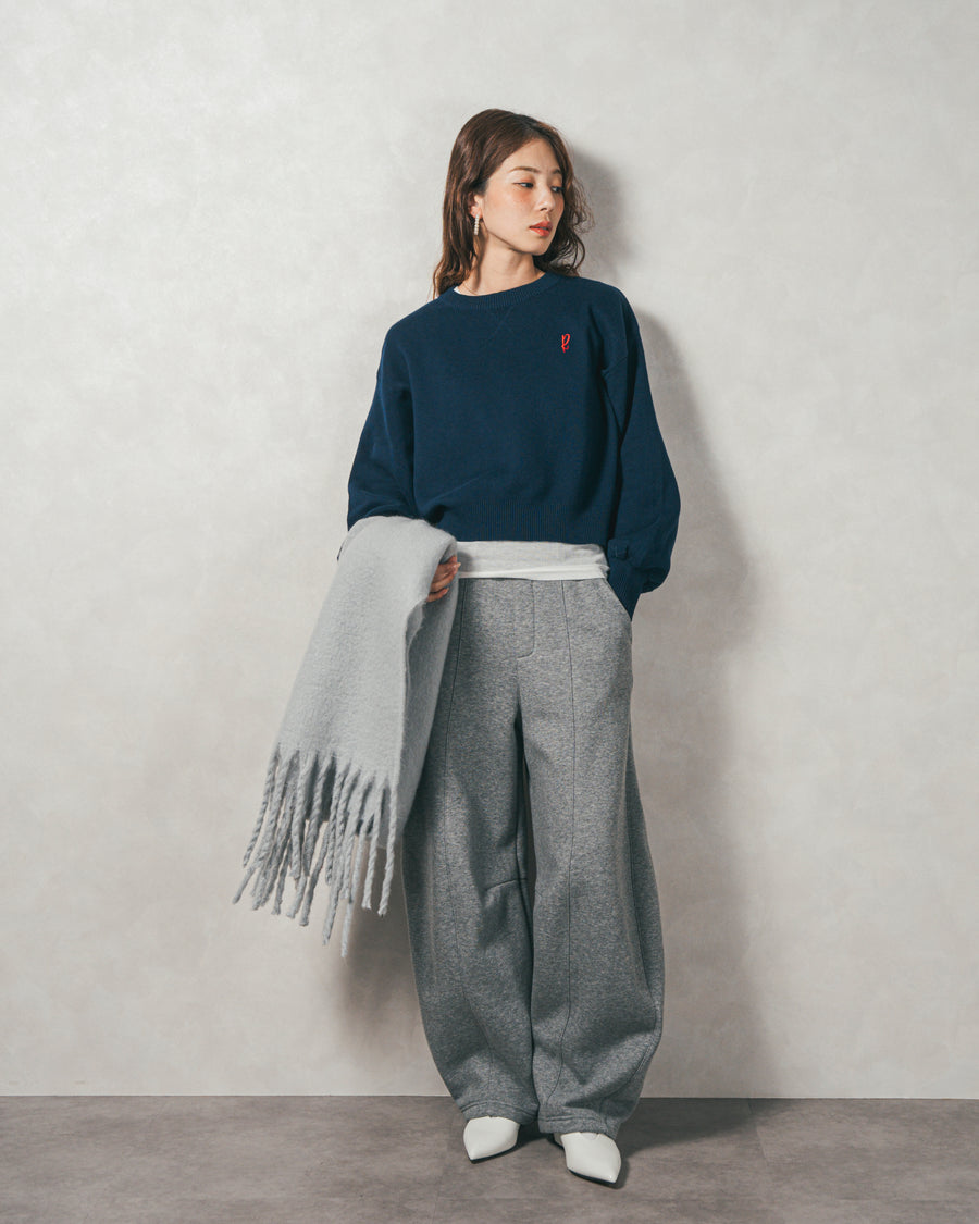 ［SET］スウェットライクロゴ刺繍ニット+Relax カーブパンツ（2SET）
