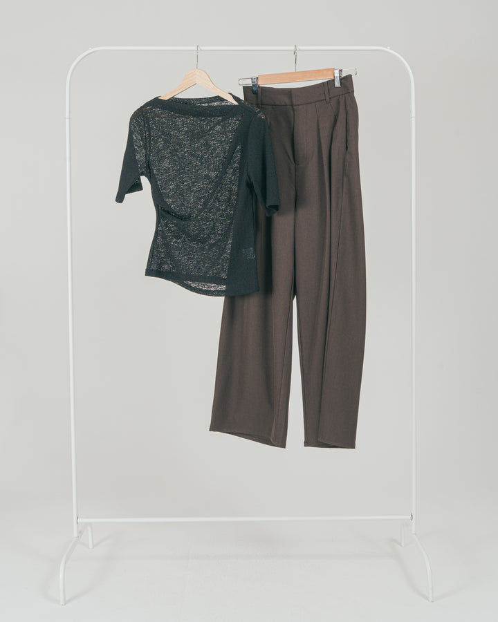 ［SET］カットレース ドレープTee + ダブルタック ハイウエストワイドパンツ（2SET）