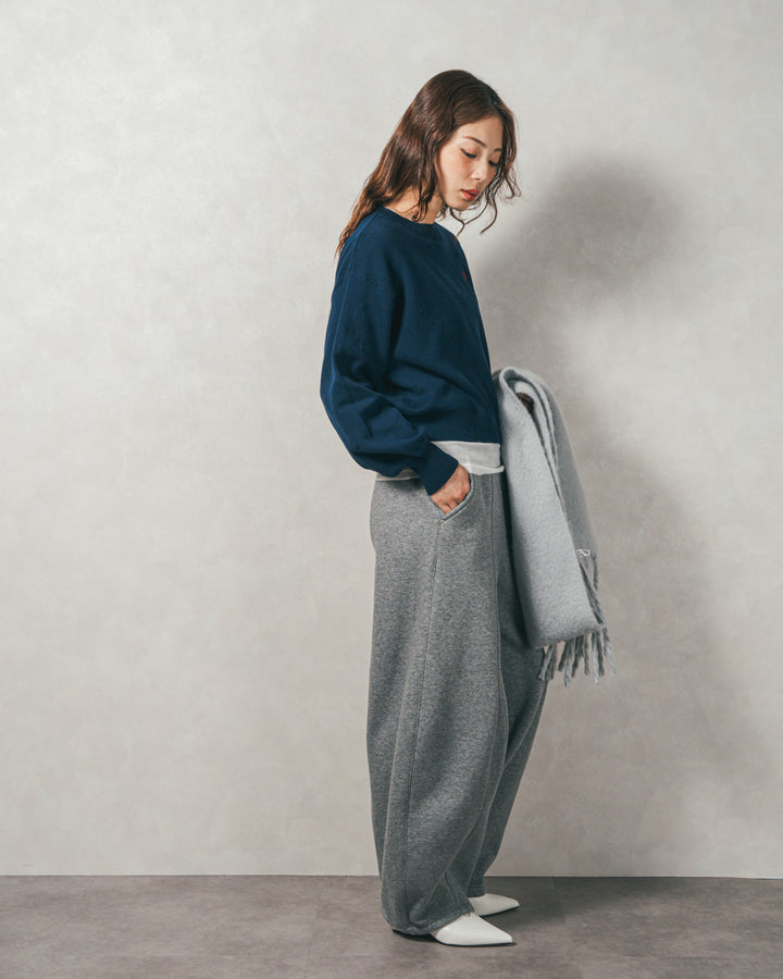 ［SET］スウェットライクロゴ刺繍ニット+Relax 裏起毛カーブパンツ（2SET）