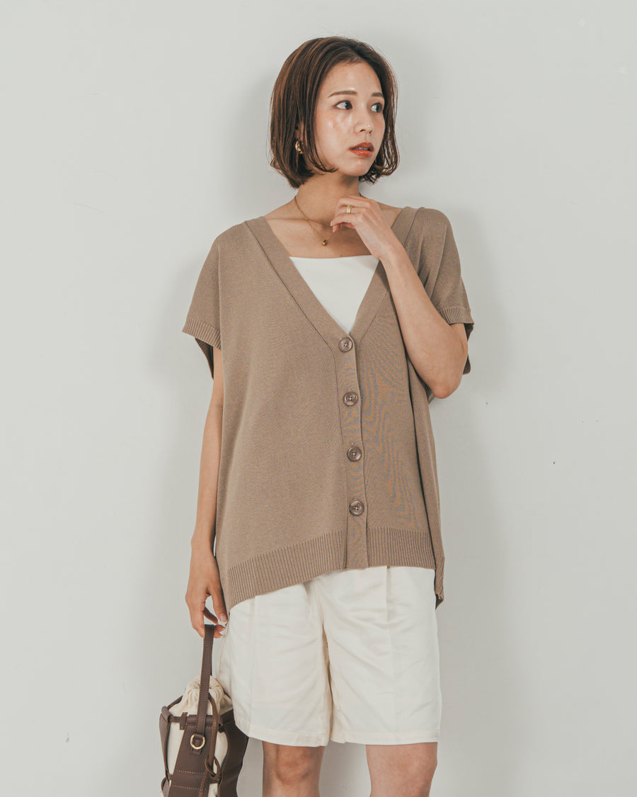 ［SET］VネックRelaxニットベスト + Vintageサテン　ハーフパンツ（2SET）