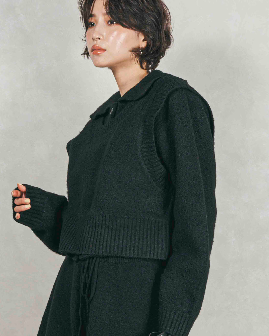 Cloudyメランジクロップドベスト (BLACK)