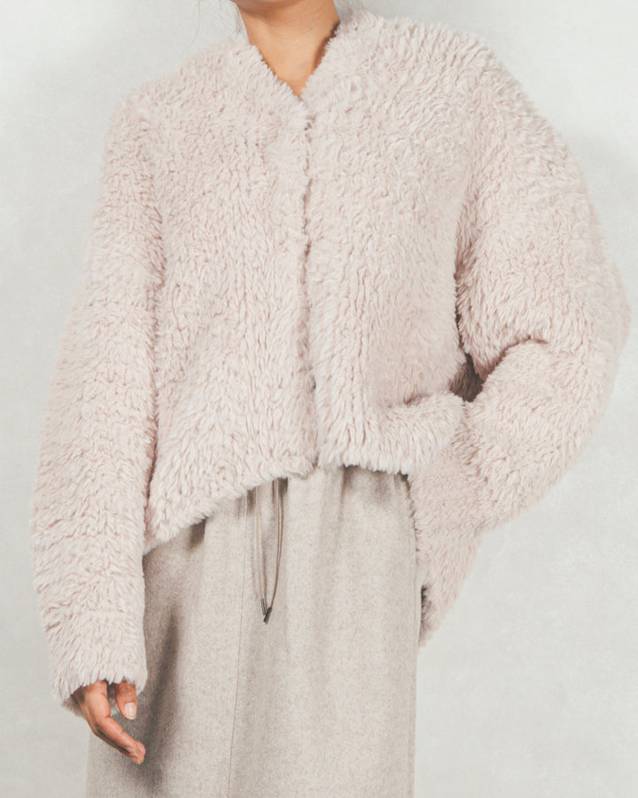 ［SET］ファーニットLuxeカーデコート+レザーライクハーフパンツ（2SET）