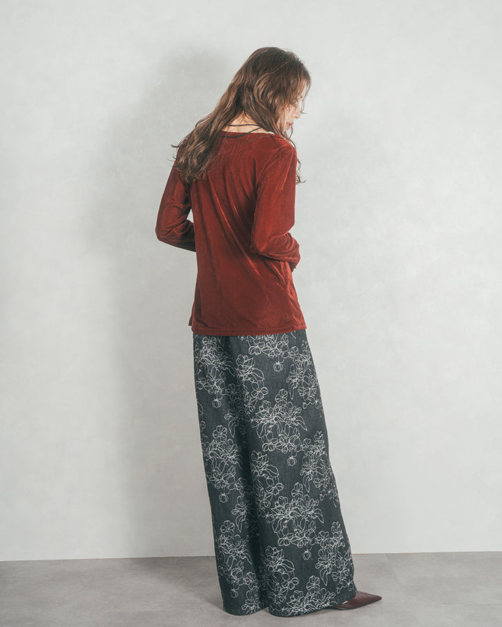 ベロア Vネックカーディガン (BORDEAUX)