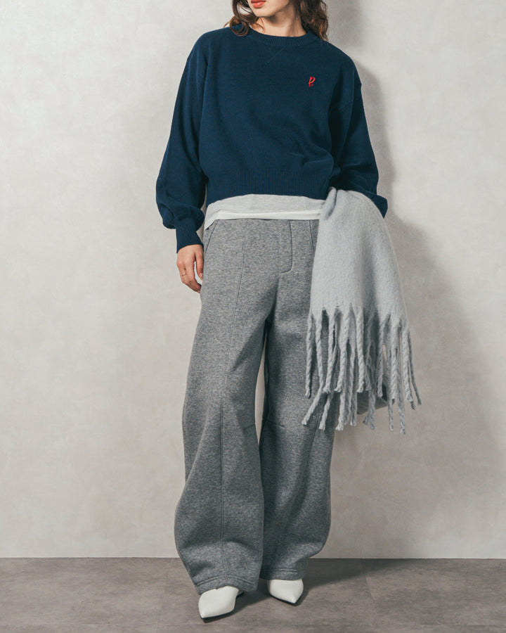 ［SET］スウェットライクロゴ刺繍ニット+Relax 裏起毛カーブパンツ（2SET）