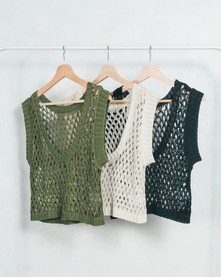 ［SET］2-Way Uネックメッシュニットベスト+［カップ付き］ヘルシーフィットリブキャミ（2SET）