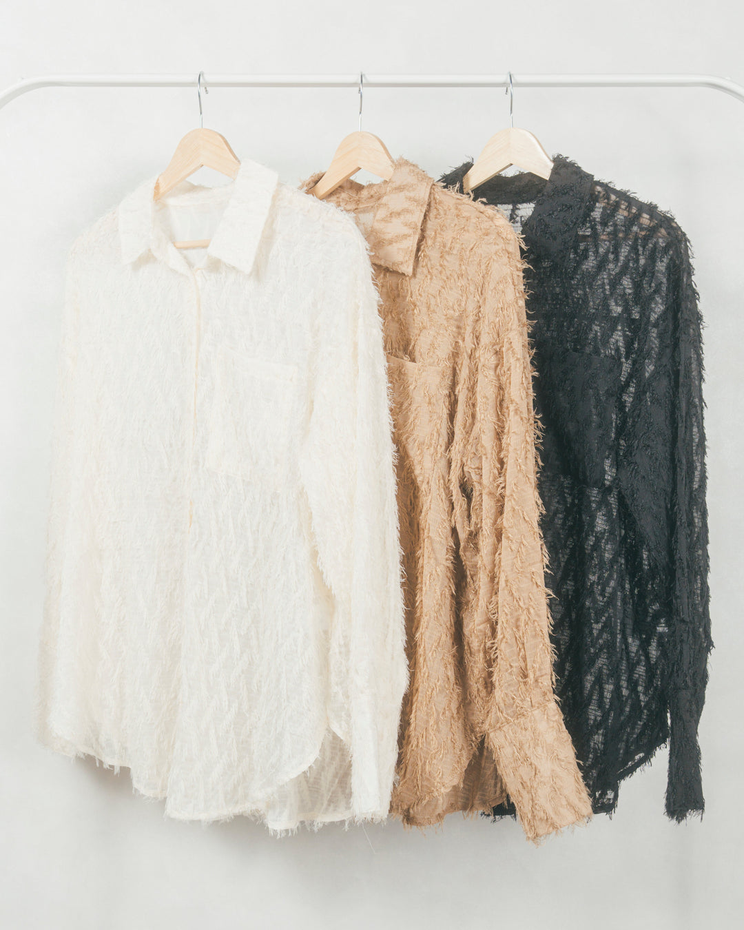 ［SET］フェザータッチシアーオーバーシャツ+モヘアタッチKnitビスチェ+Smoothニットソー Narrowスカート（3SET）