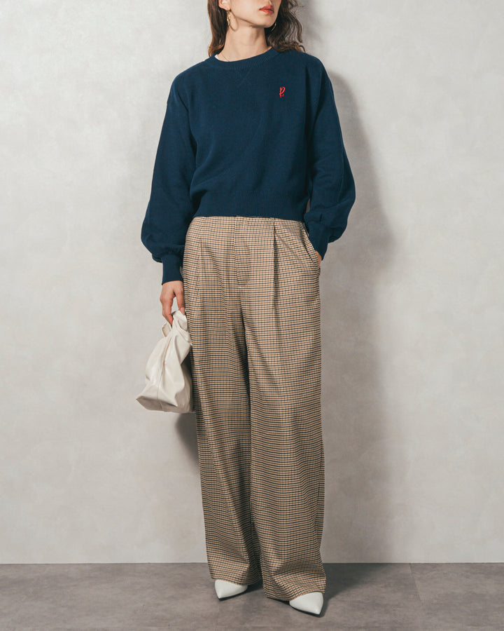 ［SET］スウェットライクロゴ刺繍ニット+Effortless チェックジャケット+Effortless チェックタックパンツ（3SET）