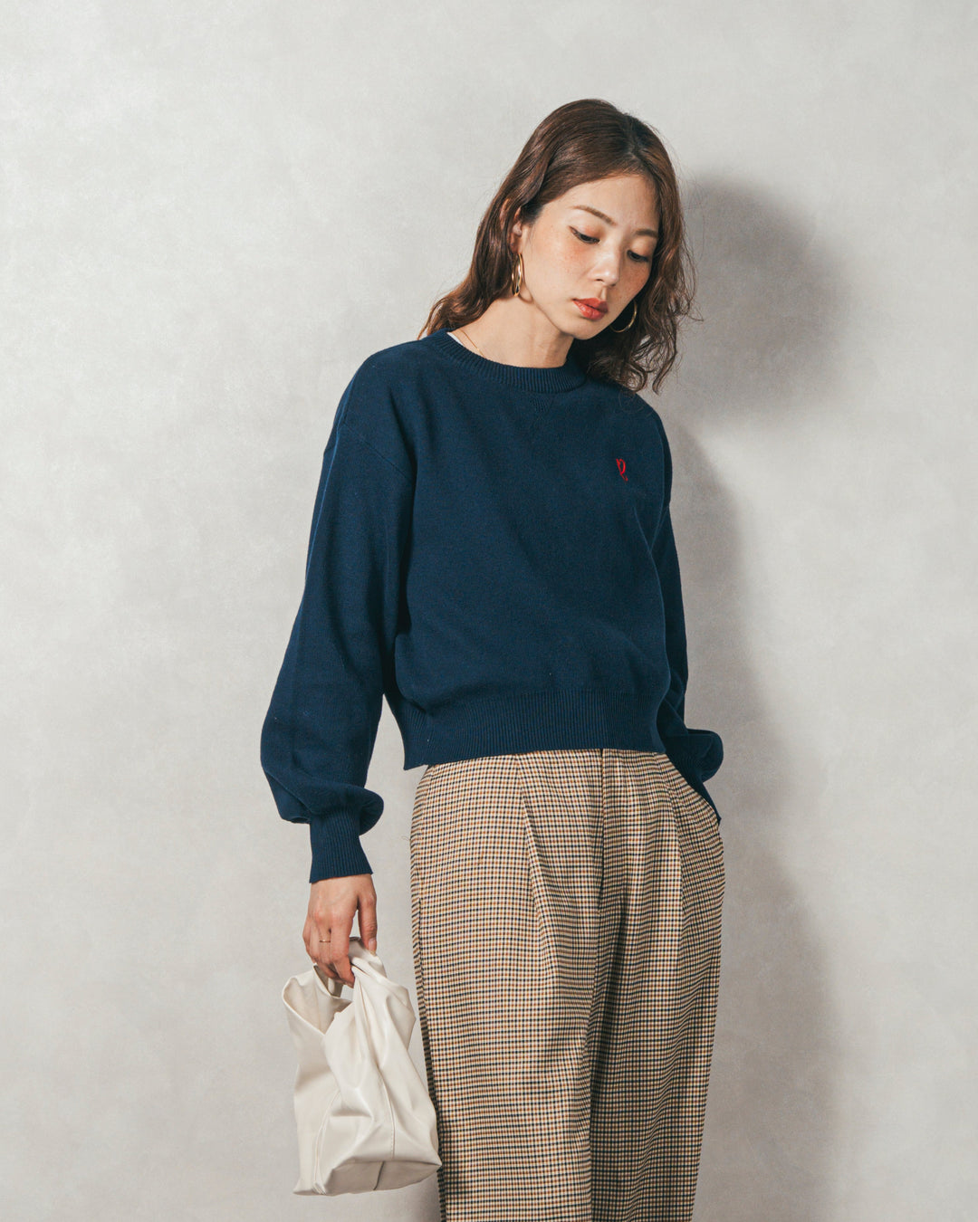 ［SET］スウェットライクロゴ刺繍ニット+Effortless チェックジャケット+Effortless チェックタックパンツ（3SET）