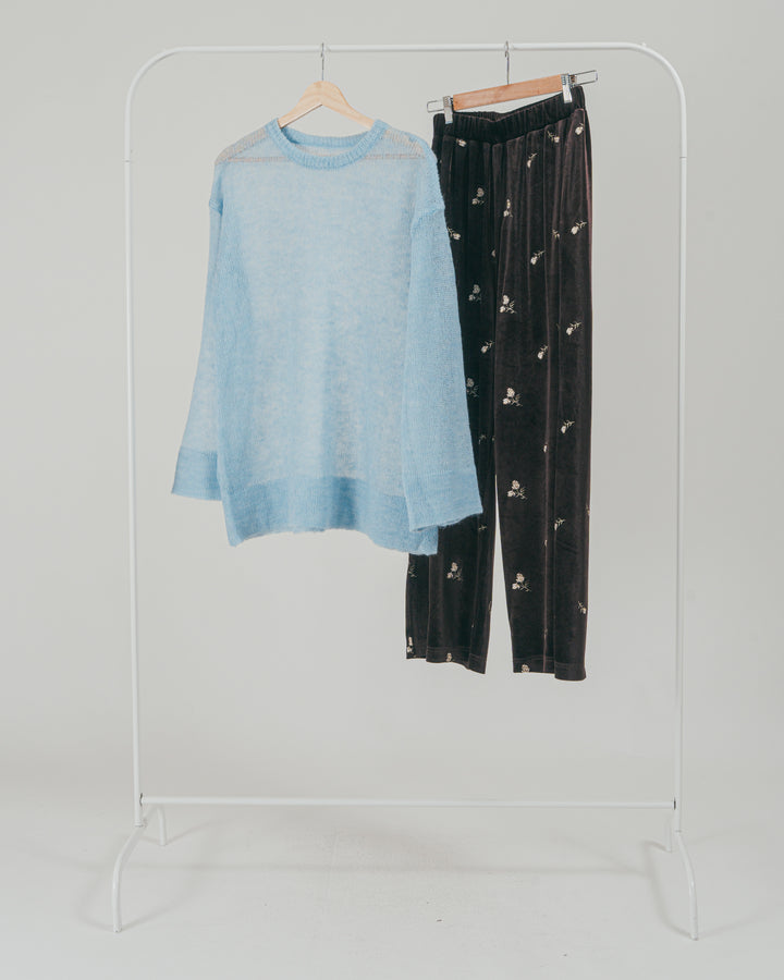 ［SET］モヘアTouchローゲージカラーニット + Flower刺繍 ベロアパンツ（2SET）