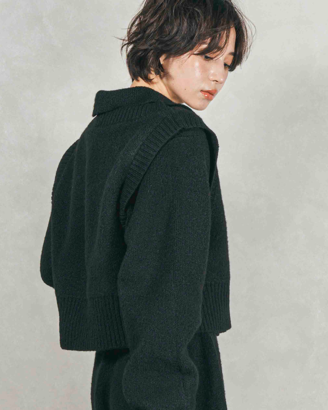 Cloudyメランジクロップドベスト (BLACK)