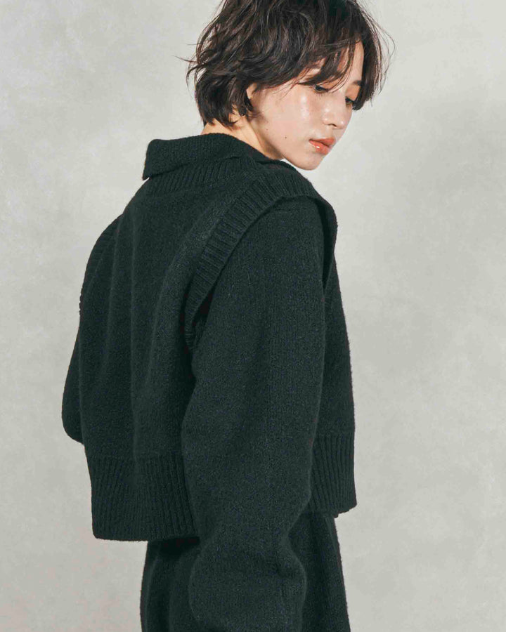 Cloudyメランジクロップドベスト (BLACK)