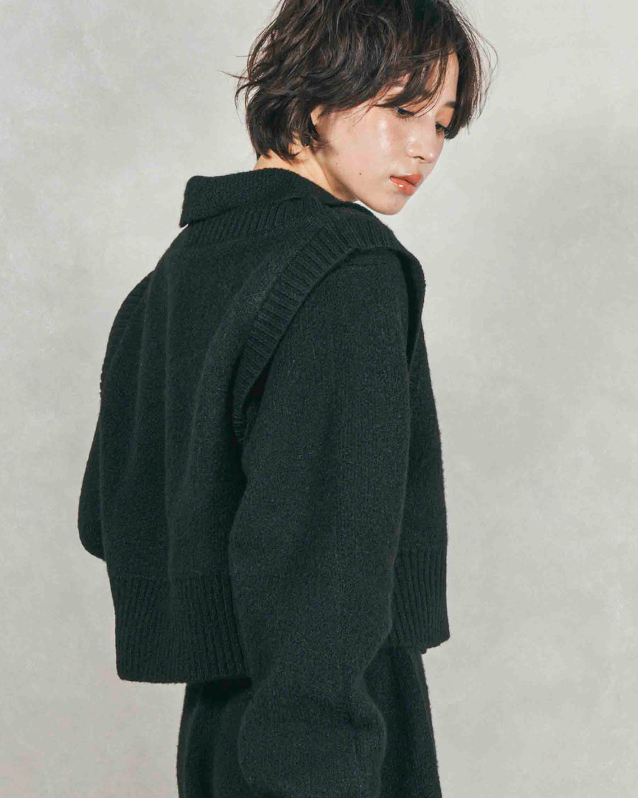 Cloudyメランジクロップドベスト (BLACK)