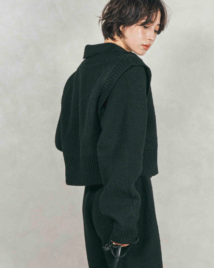 Cloudyメランジ襟付きカーディガン (BLACK)