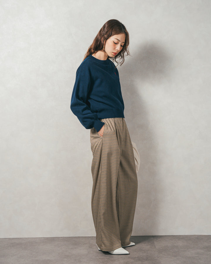 ［SET］スウェットライクロゴ刺繍ニット+Effortless チェックジャケット+Effortless チェックタックパンツ（3SET）