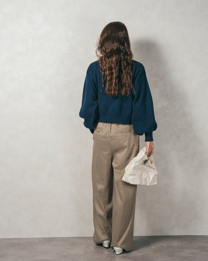 ［SET］スウェットライクロゴ刺繍ニット+Effortless チェックジャケット+Effortless チェックタックパンツ（3SET）