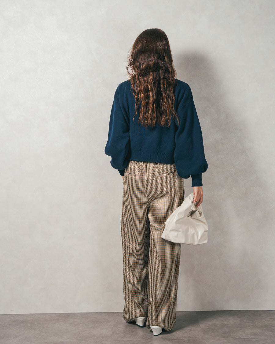 ［SET］スウェットライクロゴ刺繍ニット+Effortless チェックジャケット+Effortless チェックタックパンツ（3SET）
