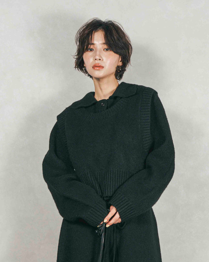 Cloudyメランジクロップドベスト (BLACK)