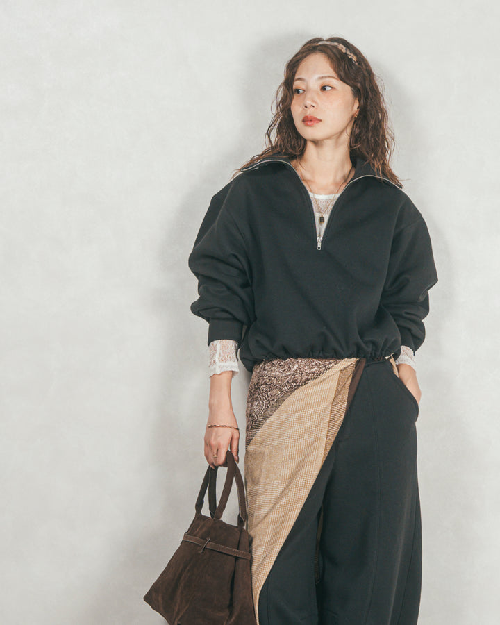 ［SET］裏起毛ハーフZipスウェット+Relax 裏起毛カーブパンツ（2SET）