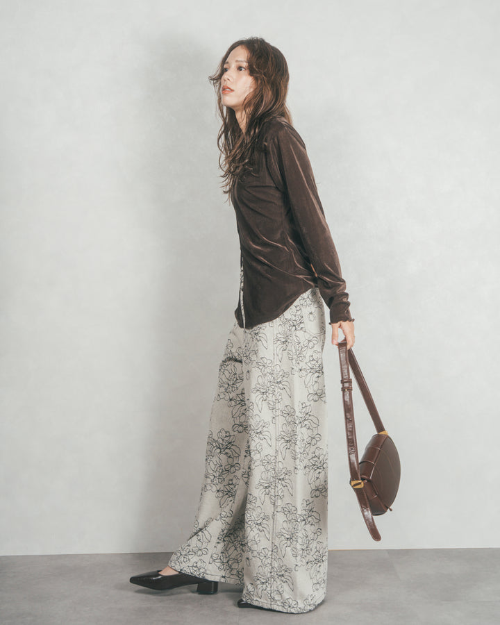 ベロア Vネックカーディガン (BROWN)