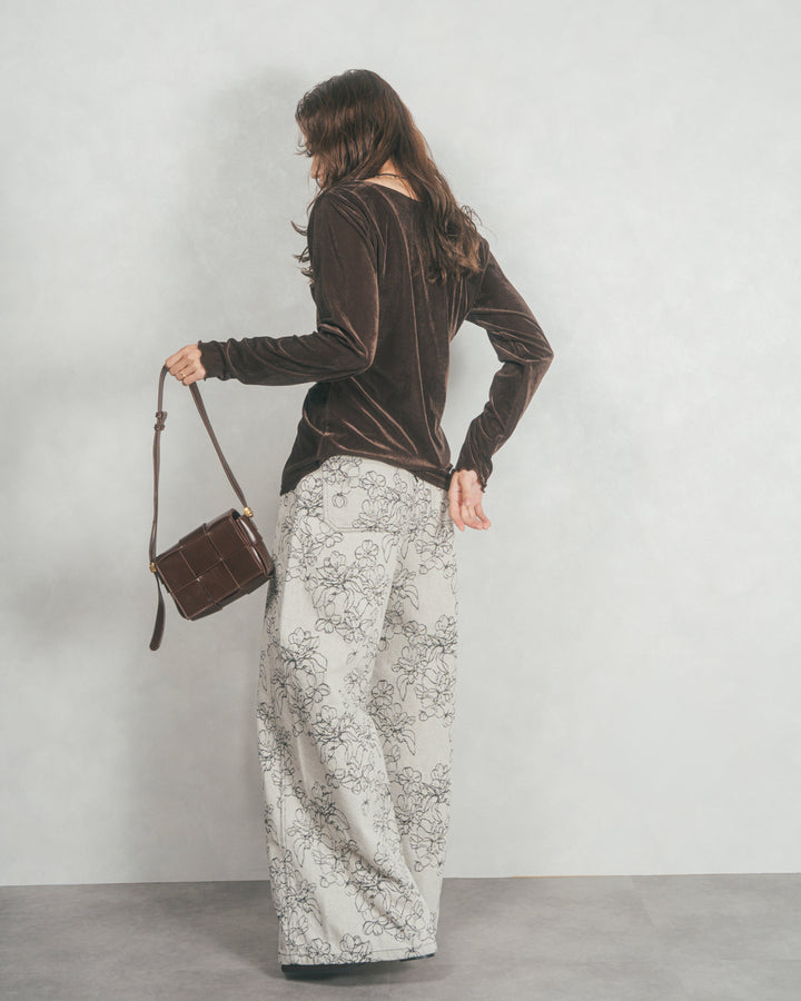 ベロア Vネックカーディガン (BROWN)