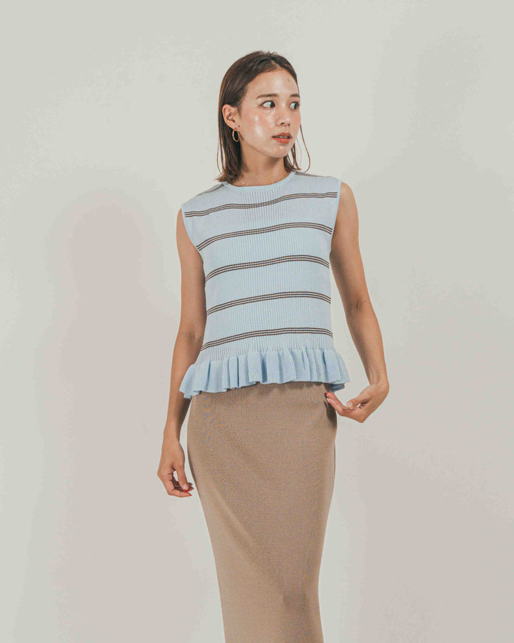 ［SET］Rib Border フリルニット + Relax Knit ストレートスカート（2SET）
