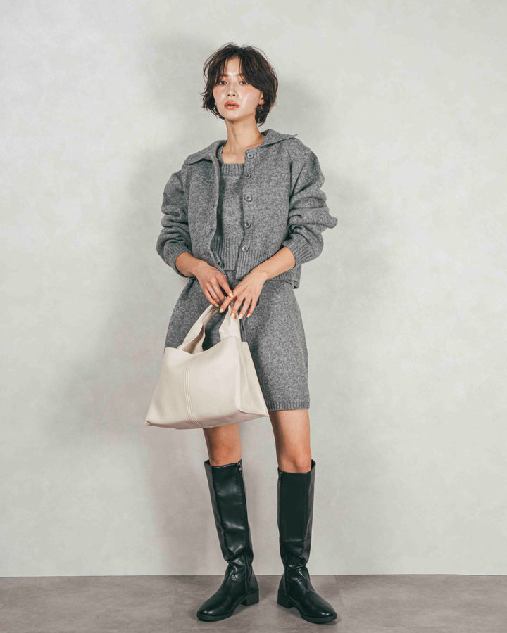 Cloudyメランジ襟付きカーディガン (GRAY)