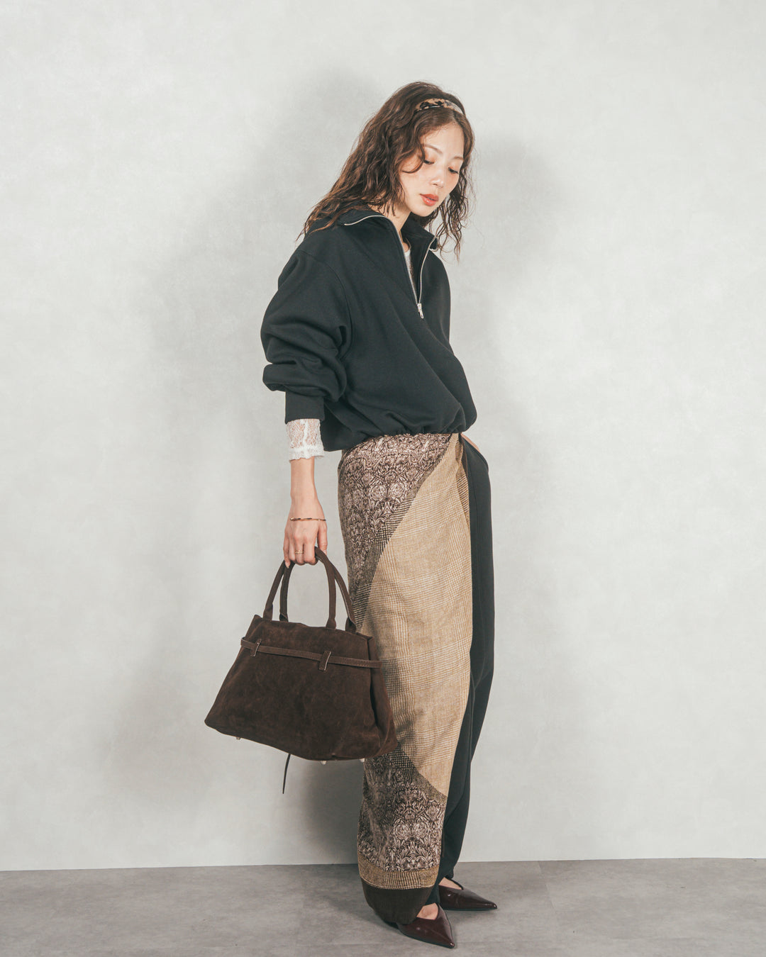 裏起毛ハーフZipスウェット (BLACK)