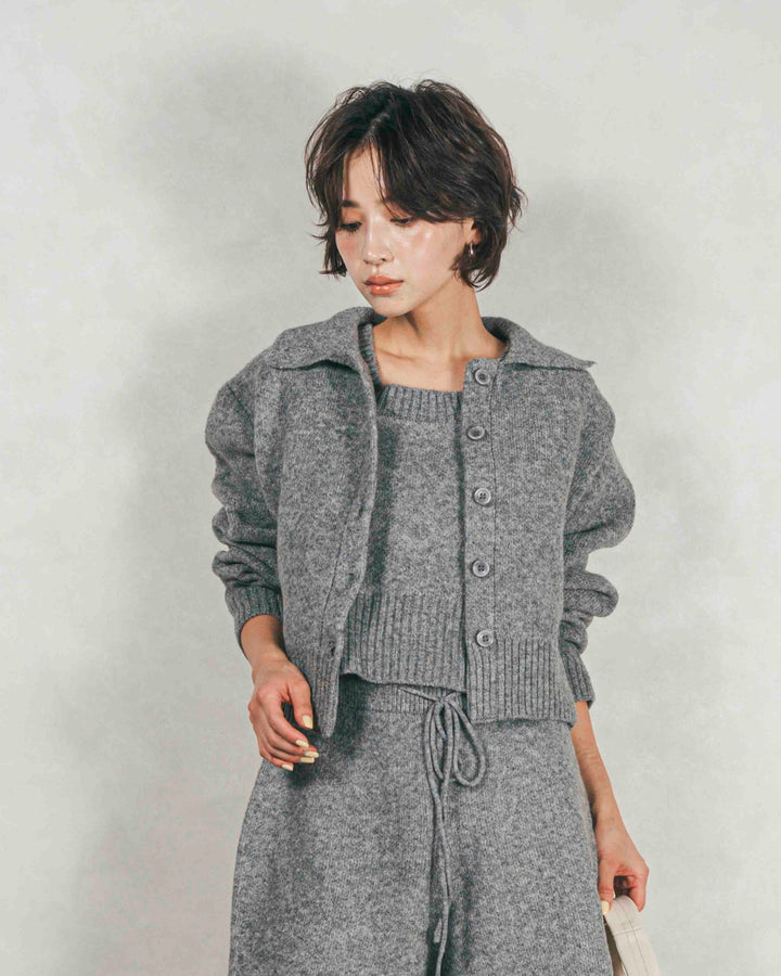 Cloudyメランジ襟付きカーディガン (GRAY)