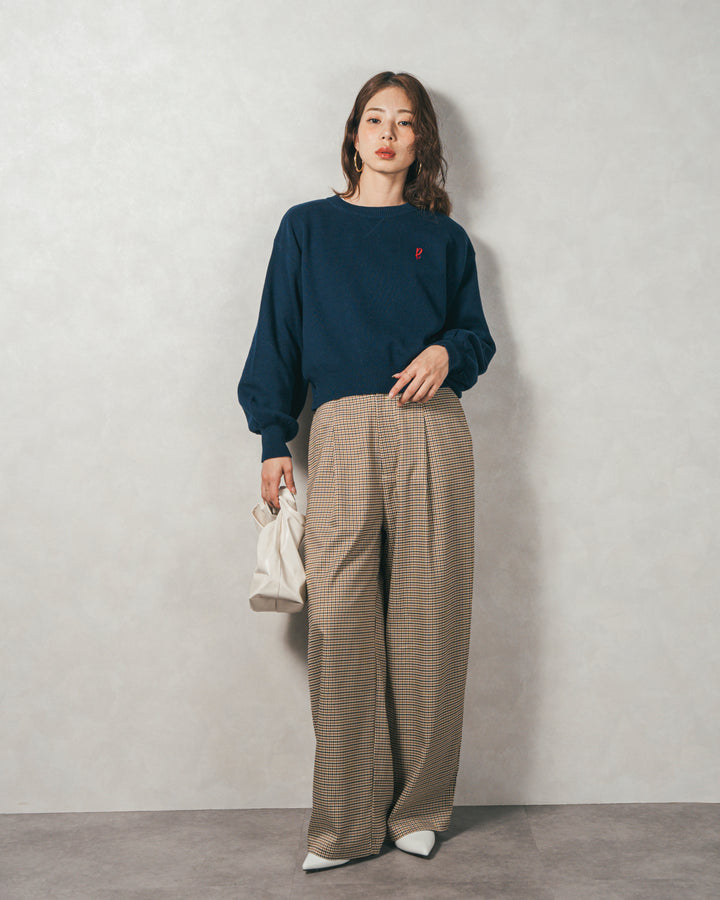 スウェットライクロゴ刺繍ニット (NAVY)