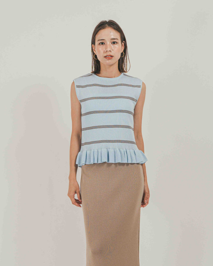 ［SET］Rib Border フリルニット + Relax Knit ストレートスカート（2SET）