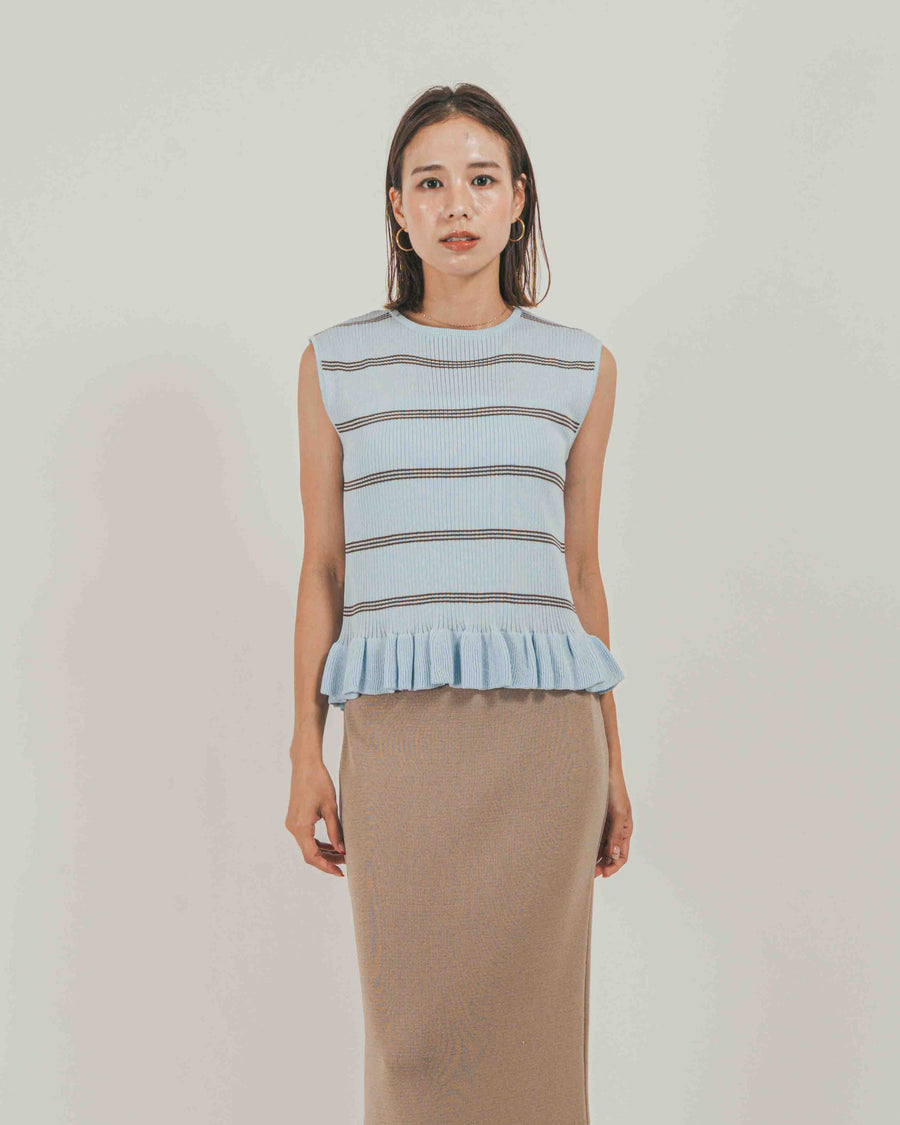 ［SET］Rib Border フリルニット + Relax Knit ストレートスカート（2SET）