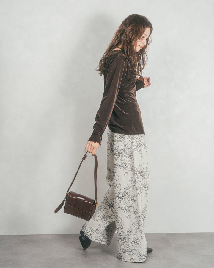 ベロア Vネックカーディガン (BROWN)