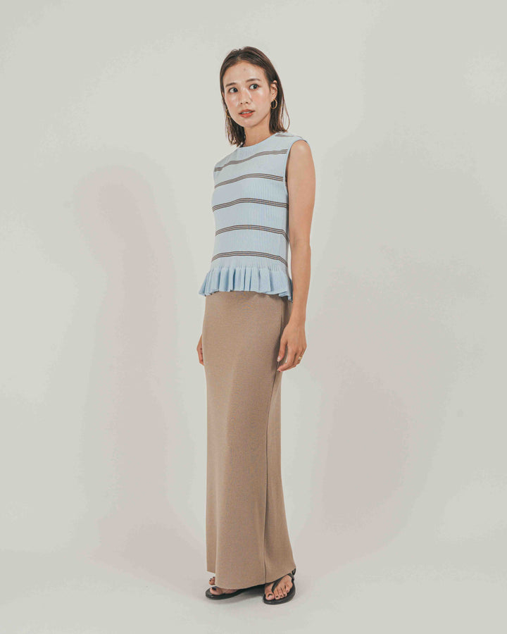［SET］Rib Border フリルニット + Relax Knit ストレートスカート（2SET）